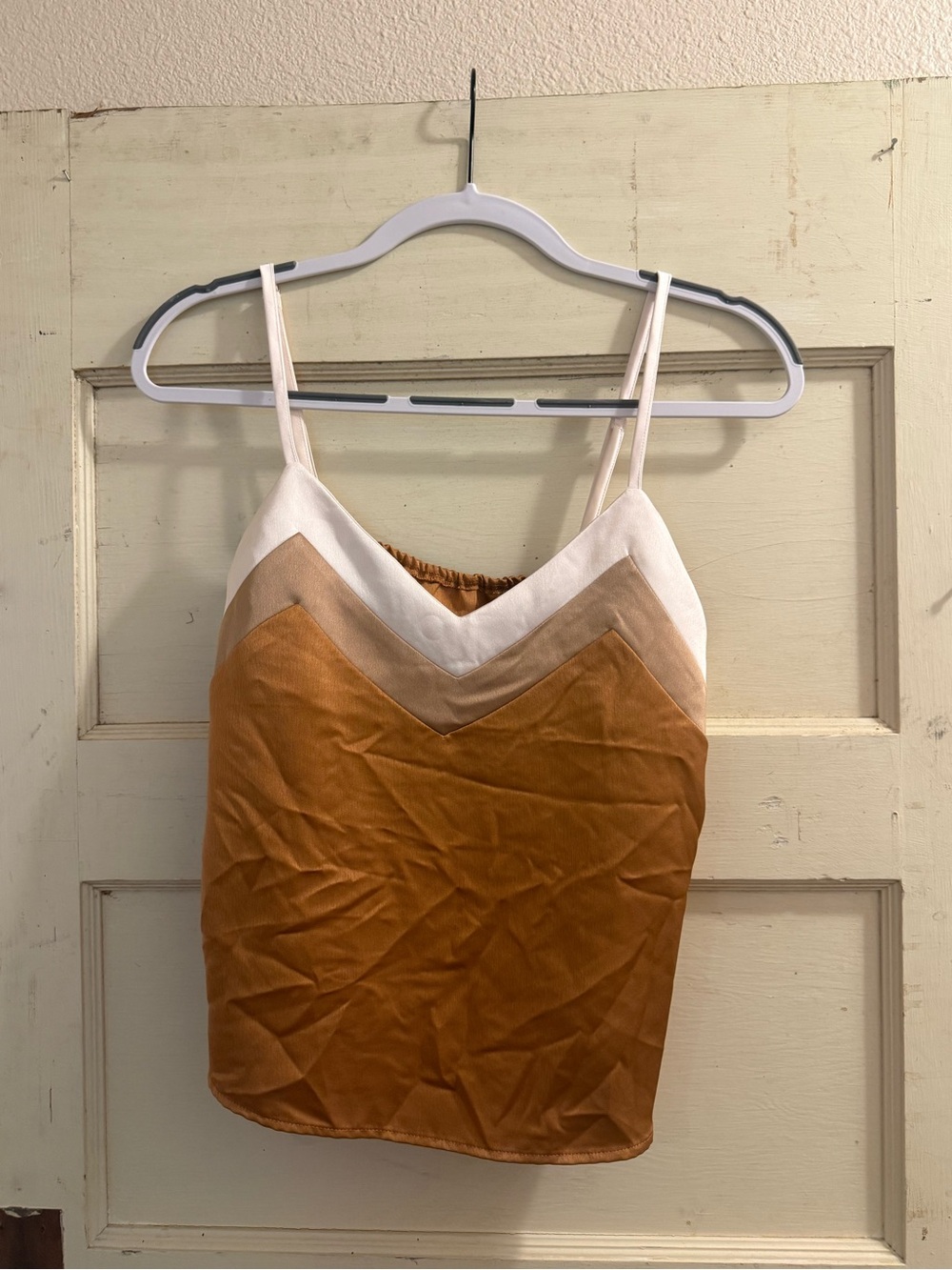 Colorblock Satin Cami Tank Top Brown Tan Cream Size Small Y2K